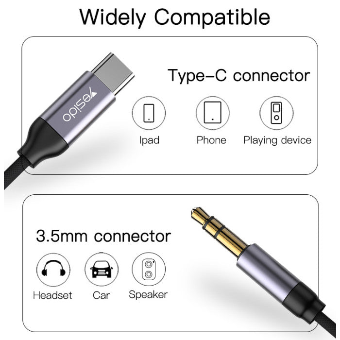 Yesido YAU20 USB-C to 3.5mm AUX Audio Adapter Cable – 100cm Type-C Headphone Jack Converter product image 6